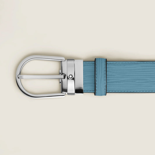 Montblanc Gürtel 35 mm Rauchblaues Leder mit Hufeisenschnalle 199645
