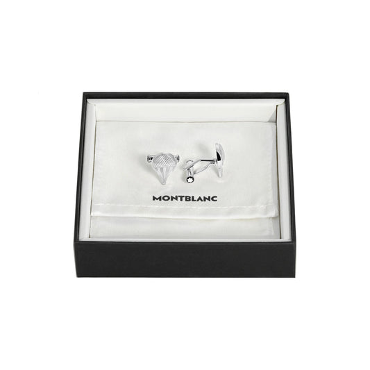Coppia di gemelli montblanc meisterstück argentati con design lavorato a diamante e finitura lucida per around the world