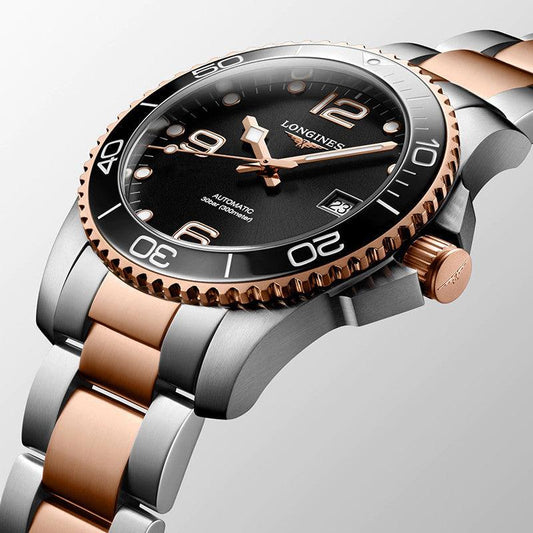 Longines Armbanduhr HydroConquest 43 mm schwarz Automatik Stahl Roségold PVD-Beschichtung L3.782.3.58.7