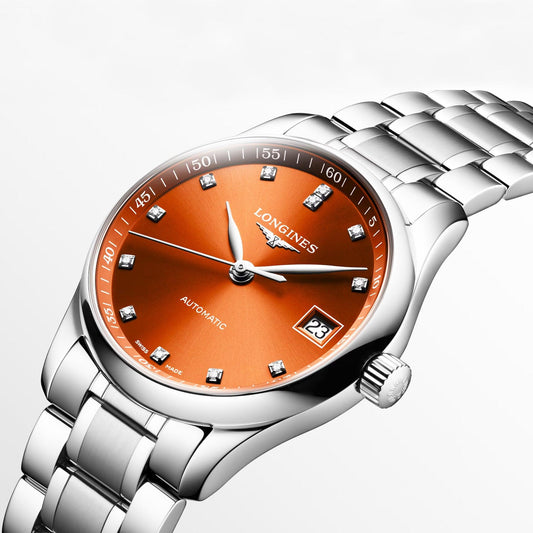 Longines Uhr Master Collection 34mm orange Diamanten Automatik Stahl L2.357.4.08.6