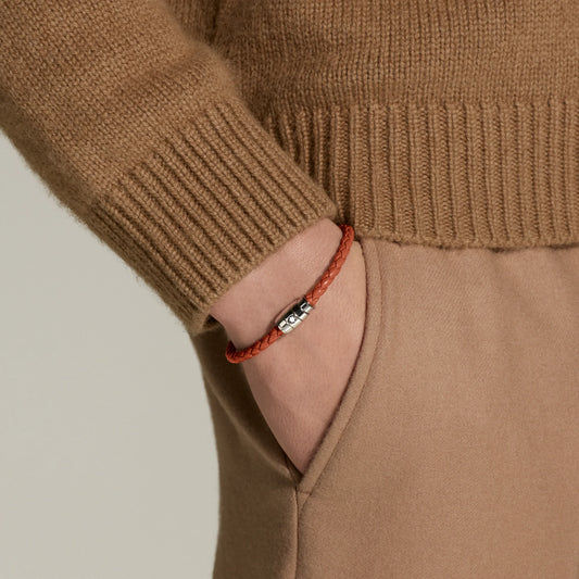 Montblanc Armband aus Stahl mit 3 Ringen und Meisterstück Cayenne Leder, Größe M 13429163