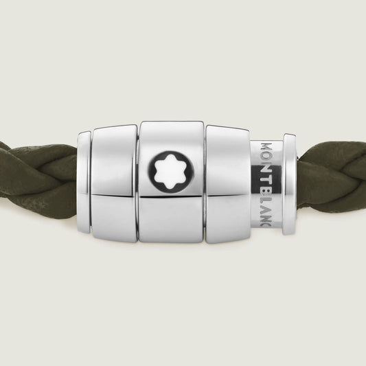Montblanc Armband Edelstahl 3 Ringe Leder Meisterstück Khaki Größe S 13600360