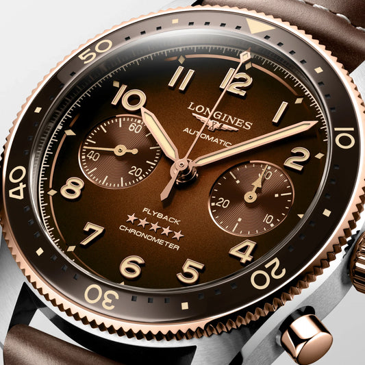 Longines Uhr Spirit Flyback 42mm braun Automatik Stahl und 18kt Roségold L3.821.5.59.2