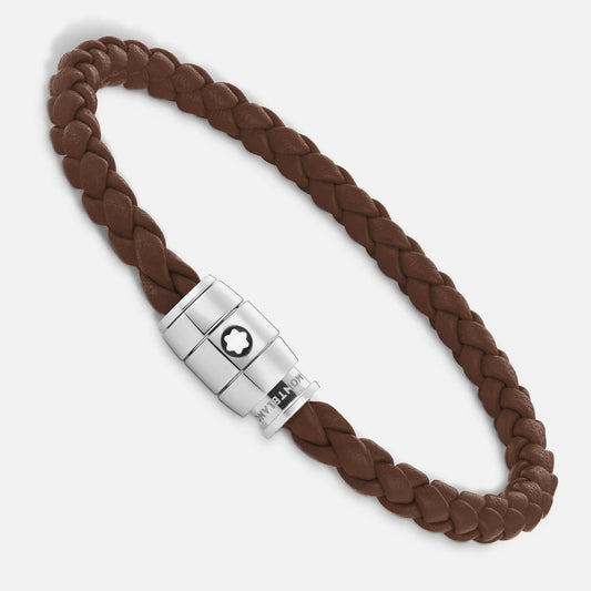 Montblanc Armband aus Stahl mit 3 Ringen und Leder Meisterstück Braun Fulvo Größe S 13600060
