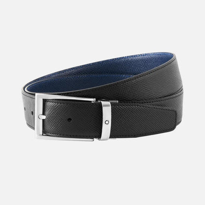 Montblanc Gürtel 35mm trapezförmige Schnalle reversibel Leder Sartorial schwarz blau verstellbare Länge 118438