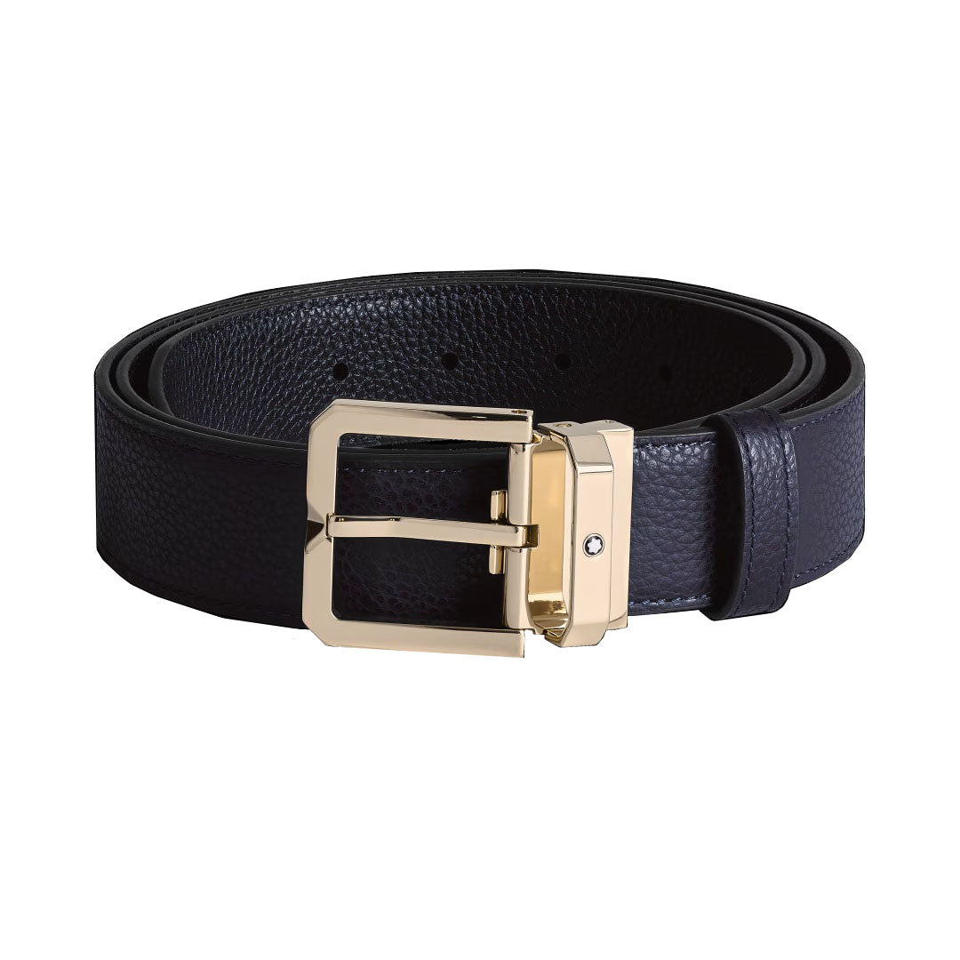 Montblanc Gürtel 35mm mit Hufeisen-Schließe hellgoldene Oberfläche wendbar Mitternachtsblau/schwarz 199099