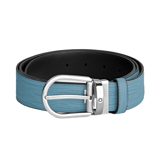 Montblanc Gürtel 35 mm Rauchblaues Leder mit Hufeisenschnalle 199645