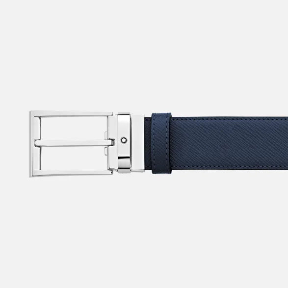 Montblanc Gürtel 35mm trapezförmige Schnalle reversibel Leder Sartorial schwarz blau verstellbare Länge 118438