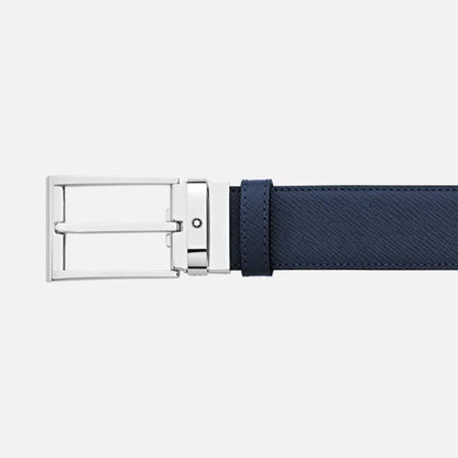 Montblanc Gürtel 35mm trapezförmige Schnalle reversibel Leder Sartorial schwarz blau verstellbare Länge 118438