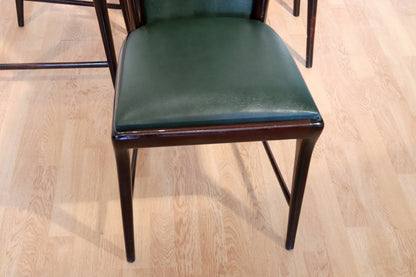 6-teiliges Set aus Mid-Century Stühlen von Osvaldo Borsani, Atelier Borsani Varedo, Mahagoni, Palisander, Leder und Messing, Italien, 1950er Jahre