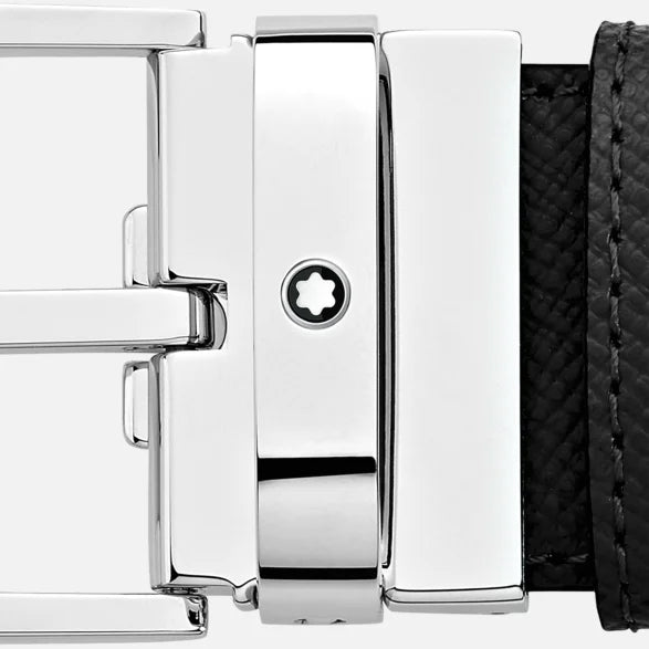 Montblanc Gürtel 35mm trapezförmige Schnalle reversibel Leder Sartorial schwarz blau verstellbare Länge 118438