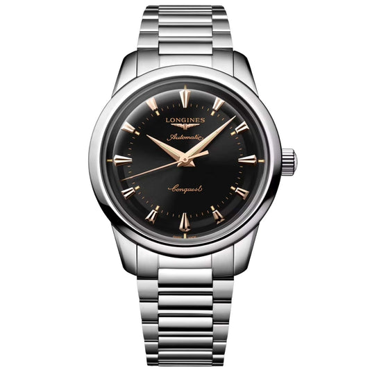 Longines Uhr Heritage 40mm schwarz Stahl Automatik L1.650.4.52.6