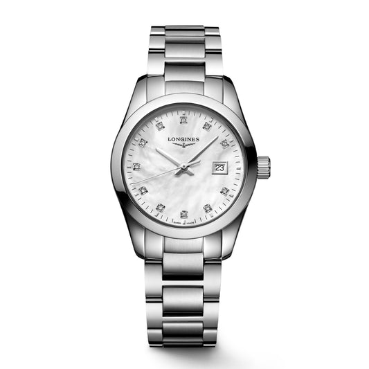 Longines Uhr Conquest Classic 29mm Perlmutt Diamanten Quarz Stahl L2.286.4.87.6