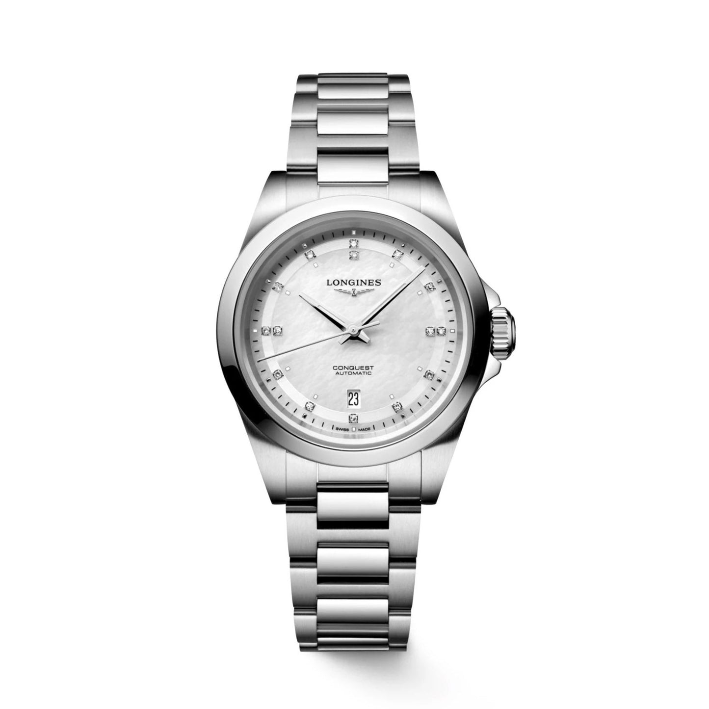 Longines Uhr Conquest 30mm Perlmutt Diamanten Automatik Stahl L3.320.4.87.6