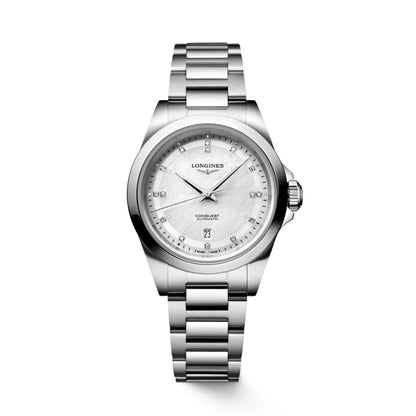 Longines Uhr Conquest 30mm Perlmutt Diamanten Automatik Stahl L3.320.4.87.6