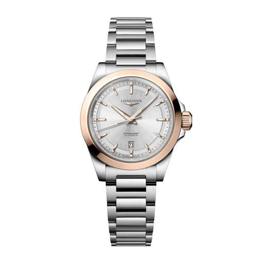 Longines Uhr Conquest 30mm Silber Automatik Roségold Stahl L3.320.5.72.6