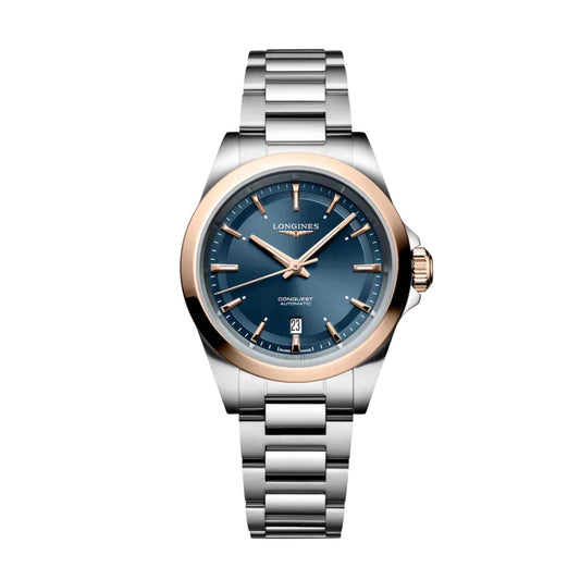 Longines Conquest Uhr 30 mm blau Automatik Edelstahl PVD-Roségold-Finish L3.320.5.92.6