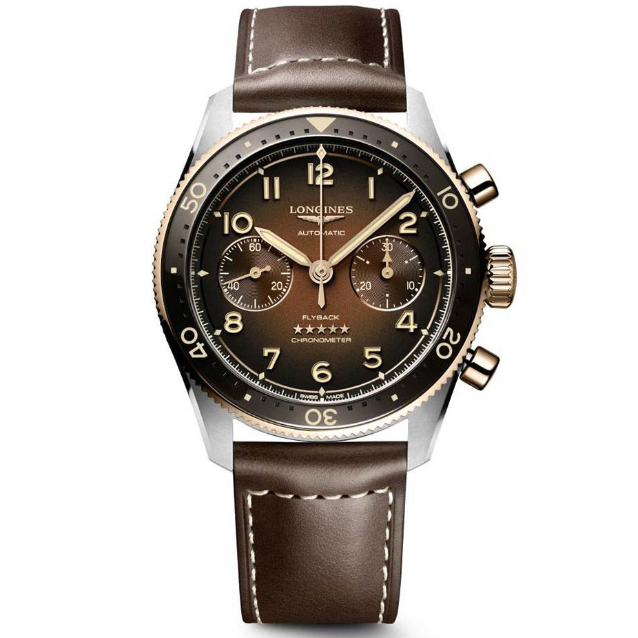Longines Uhr Spirit Flyback 42mm braun Automatik Stahl und 18kt Roségold L3.821.5.59.2