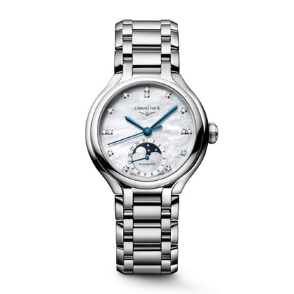 Longines Uhr Primaluna Mondphase 34mm Perlmutt Diamanten Automatik Stahl L8.126.4.87.6