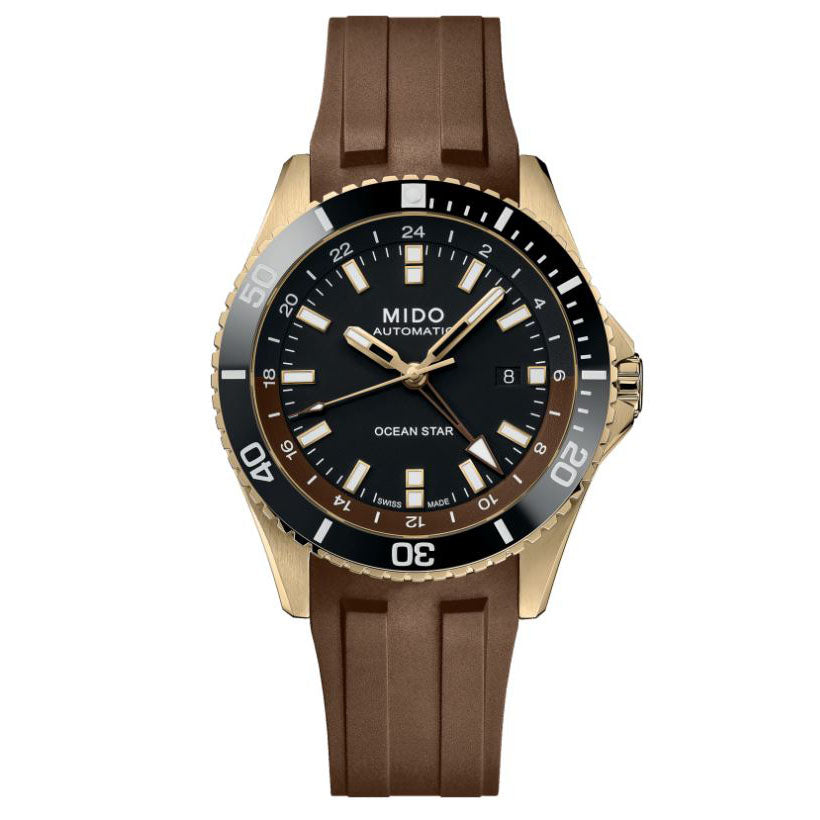 Mido Ocean Star GMT 44mm schwarze Automatikuhr, PVD-Beschichtung aus Gelbgold M026.629.37.291.00