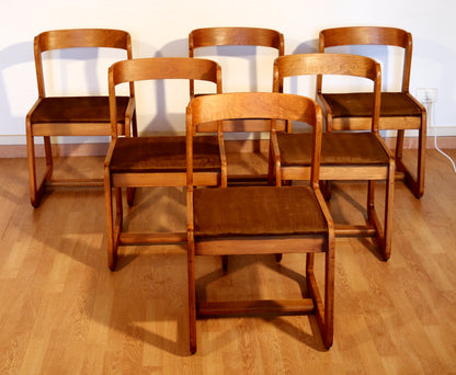 Set di 6 sedie Willy Rizzo per Mario Sabot, velluto marrone, anni '70