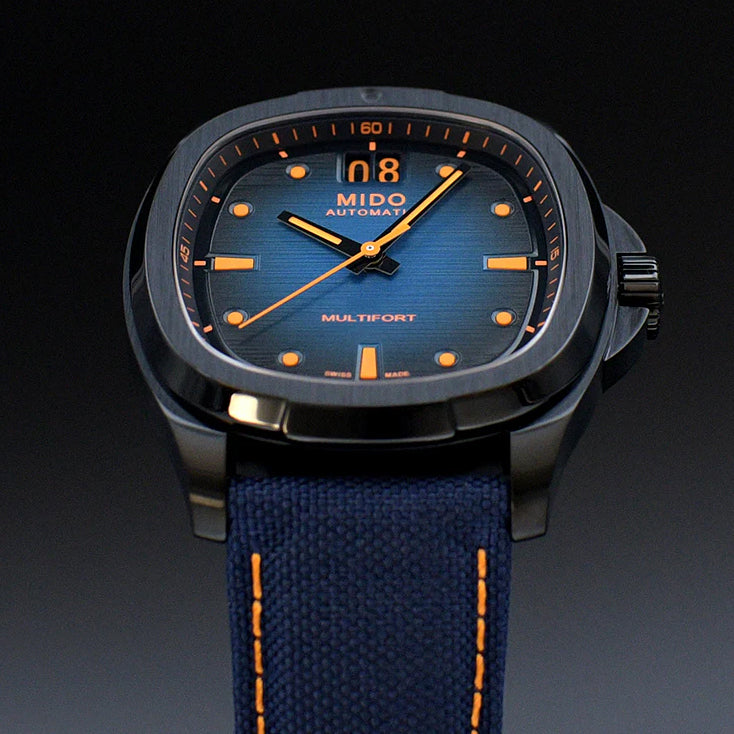 Mido Multifort TV Big Date 39x40mm blau Automatik Uhr schwarze PVD-Stahl M049.526.37.041.00