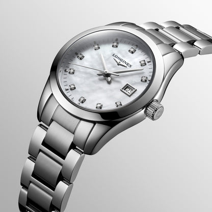 Longines Uhr Conquest Classic 29mm Perlmutt Diamanten Quarz Stahl L2.286.4.87.6