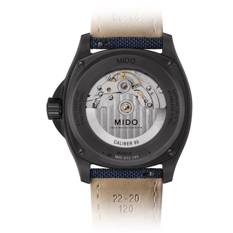 Mido Multifort TV Big Date 39x40mm blau Automatik Uhr schwarze PVD-Stahl M049.526.37.041.00