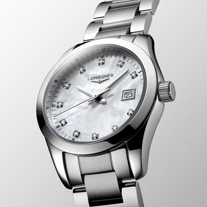 Longines Uhr Conquest Classic 29mm Perlmutt Diamanten Quarz Stahl L2.286.4.87.6