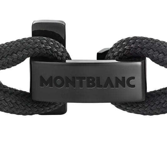 Bracciale montblanc in corda nera con chiusura a t in metallo nero opaco inciso montblanc misura m