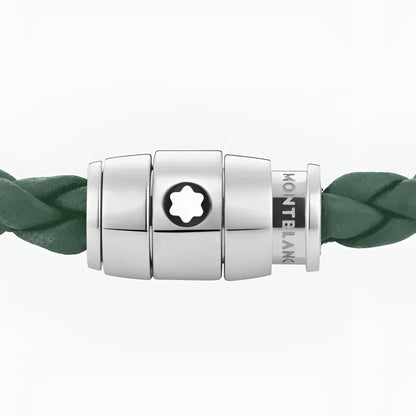 Bracciale montblanc unisce pelle peltro verde con chiusura magnetica argento e logo stella montblanc elegante