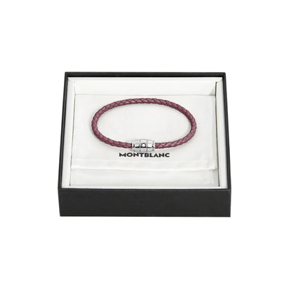 Bracciale montblanc in pelle meisterstück cassis burgundy con tre anelli in acciaio e chiusura metallica in scatola regalo
