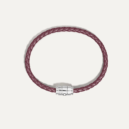 Bracciale montblanc pelle meisterstück cassis in pelle burgundy con chiusura in acciaio a forma di cilindro