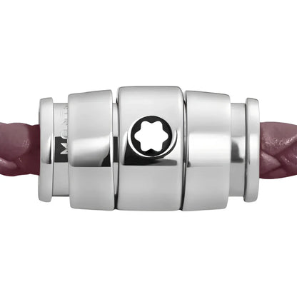 Montblanc bracciale pelle meisterstück cassis misura M con chiusura argento e emblem a stella su pelle intrecciata bordeaux