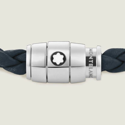 Bracciale montblanc blu avio in pelle con chiusura magnetica in acciaio pregiato lucido impreziosito con stella