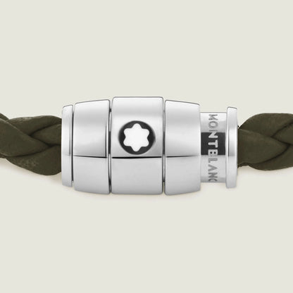 Montblanc bracciale in acciaio pregiato lucido con chiusura magnetica e corda intrecciata kaki misura S