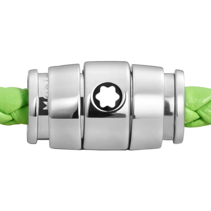 Bracciale montblanc in pelle meisterstück lime con chiusura in acciaio e corda intrecciata verde vibrante