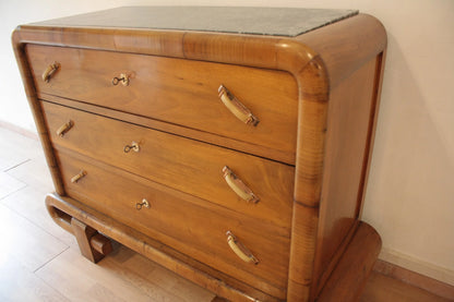 Cassettiera in noce art decò con tre cassetti design mid century modern anni 50 italiana dario raia antiquariato