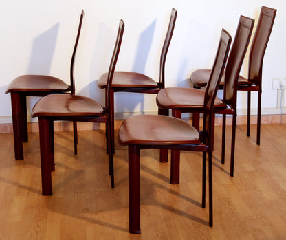 Set di 6 sedie Lara, Giorgio Cattelan per Cattelan Italia, pelle bordeaux