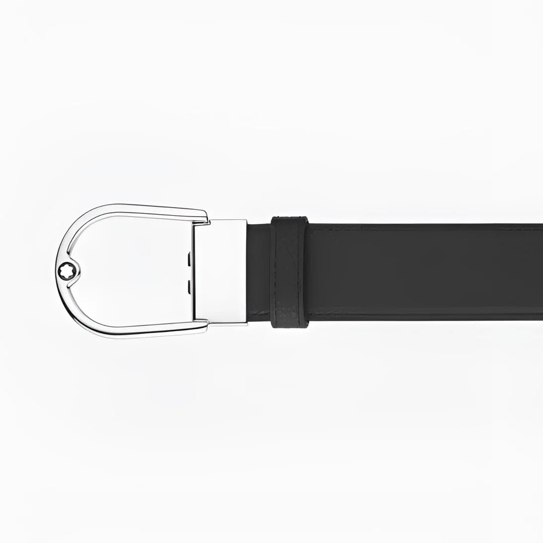 Cintura montblanc 35mm in pregiata pelle granulata ebano con fibbia in metallo argento e logo montblanc