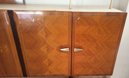 Credenza mid-century in legno con ante a motivo chevron e maniglie curve mobile bar consolle vittorio dassi