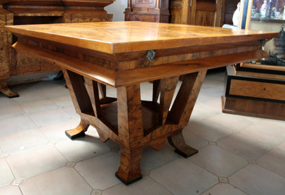 Tavolo art decò quadrato in legno con cassetto roma realizzato per il ministro bottai nel 1933 con iscrizione