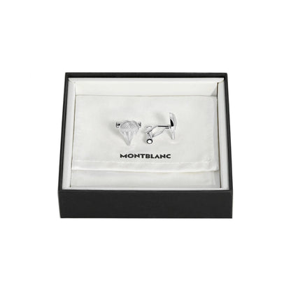 Coppia di gemelli montblanc meisterstück argentati con design lavorato a diamante e finitura lucida per around the world