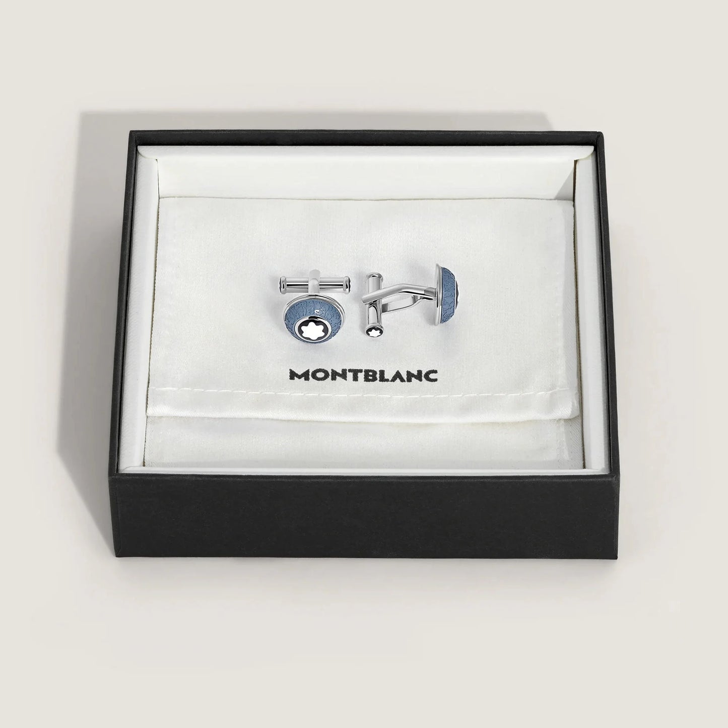 Gemelli Montblanc writers edition homage a Johann Wolfgang von Goethe argento con finitura smalto blu e logo star bianco
