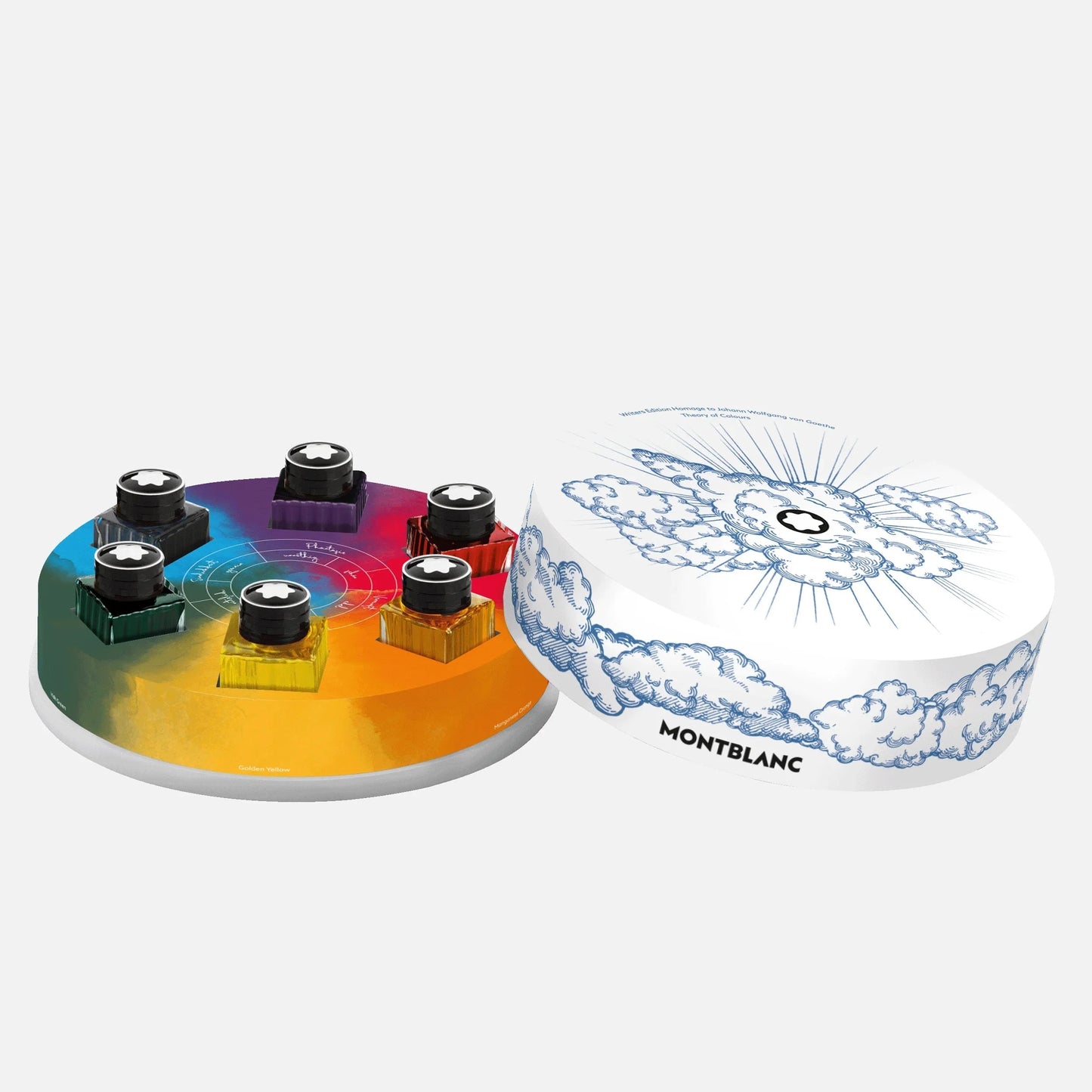 Montblanc set boccette d’inchiostro 6x30ml writers edition homage to johann wolfgang von goethe con refill colorati arcobaleno e confezione brandizzata