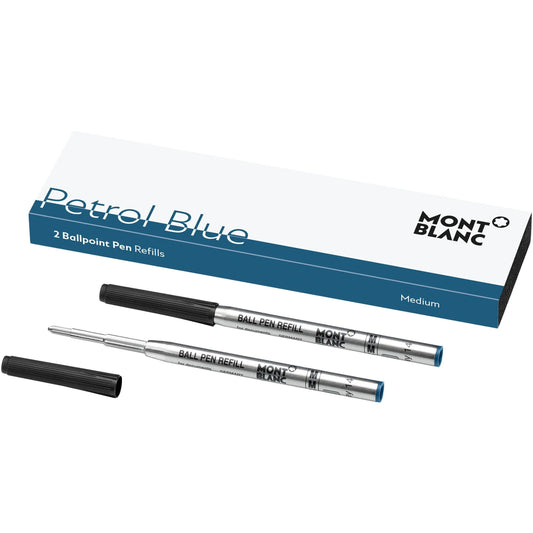 Ricariche per penna a sfera montblanc medium blu petrolio con corpo metallizzato argento e cappuccio nero testurizzato desidera soddisfare appieno