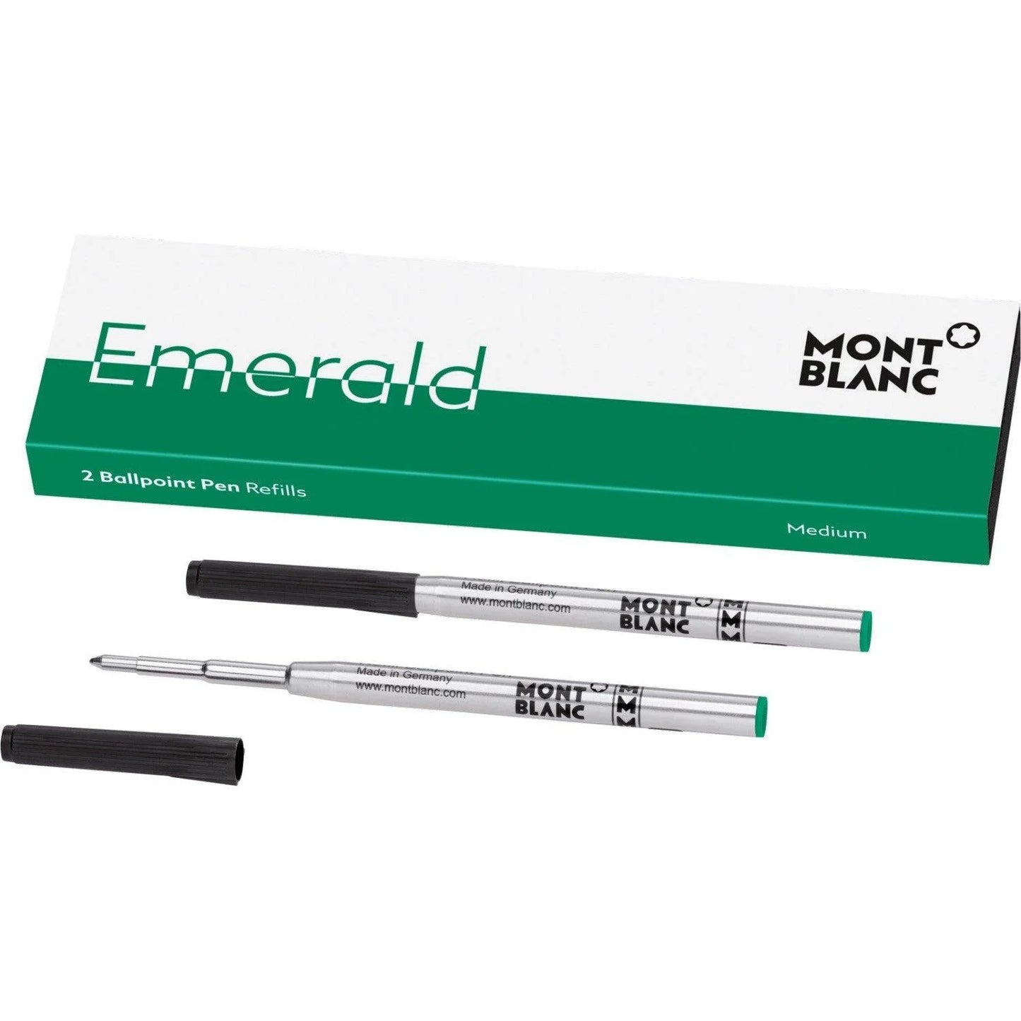 Montblanc refill per penna a sfera medio verde smeraldo con cappucci neri e corpo argento unisex altezza