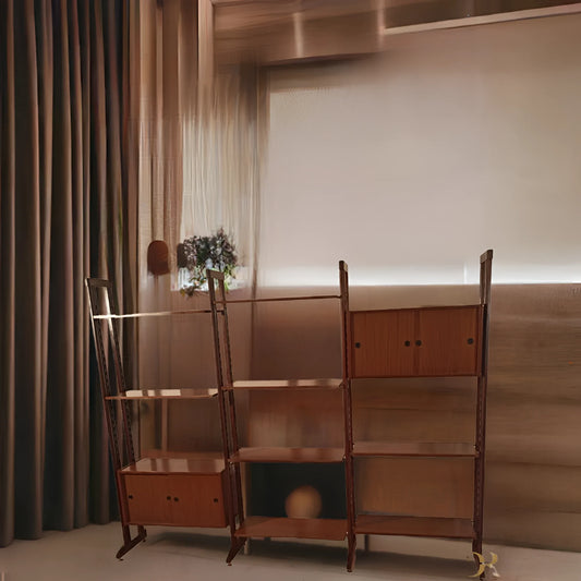 Libreria vintage modulare in teak originale anni 60 design italiano con struttura modulare in legno naturale
