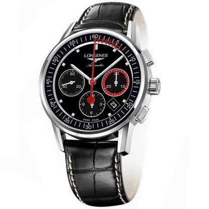 Longines Uhr Column-Wheel Chronograph Record 41mm schwarz Stahl automatisch L4.754.4.52.4