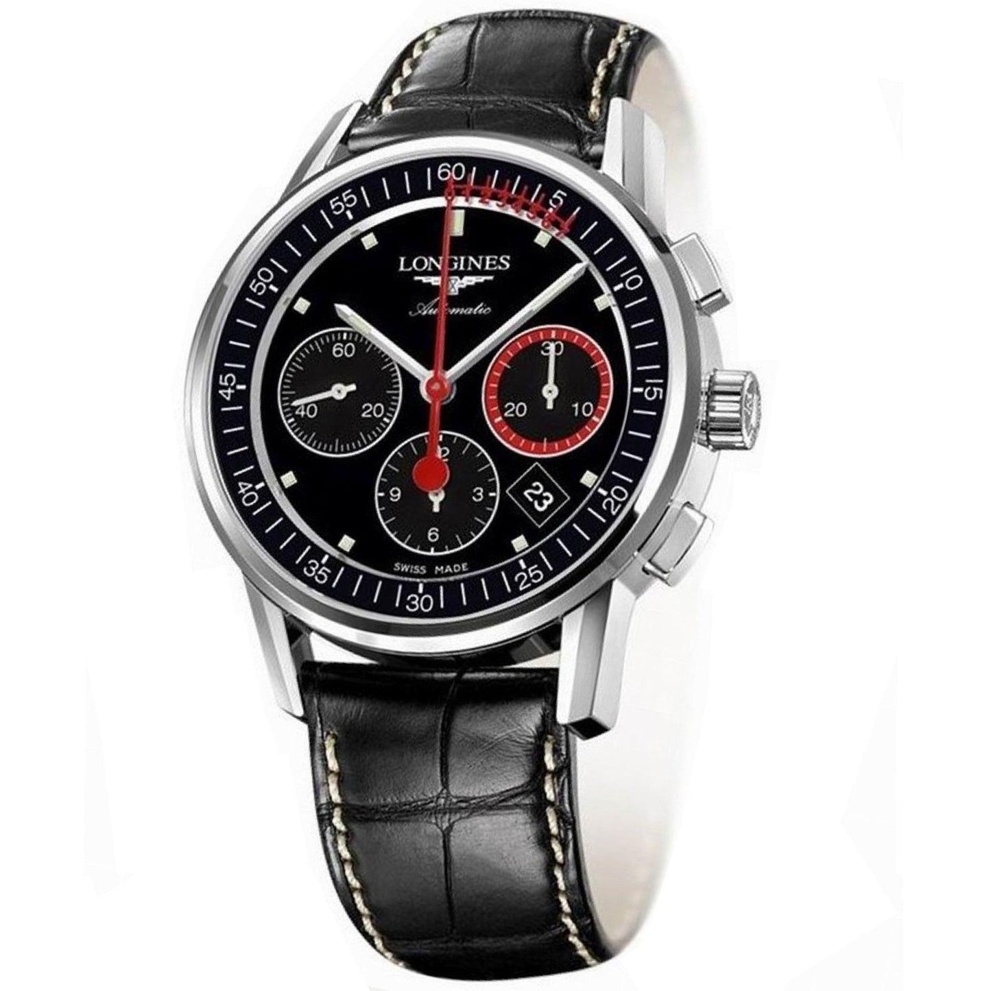 Longines Uhr Column-Wheel Chronograph Record 41mm schwarz Stahl automatisch L4.754.4.52.4
